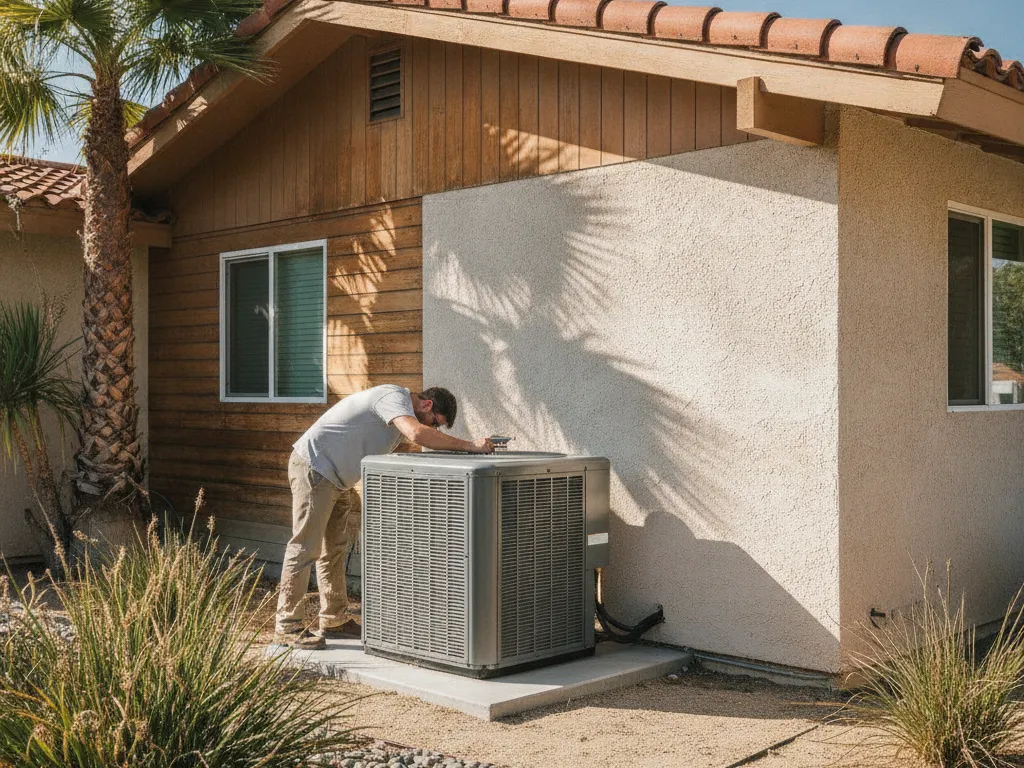 A heat pump outdoor unit beside a house